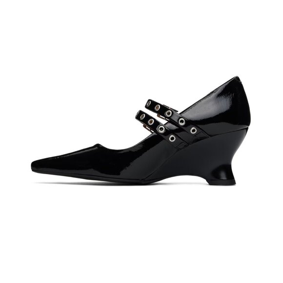 GANNI Black Eyelets Low Wedge Heels Size 37 - Picture 6 of 7